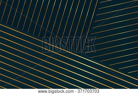 Abstract Horizontal Striped Golden Background. Ultra Thin Gold Lines On Black Backdrop.