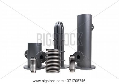 Shell And Tube Heat Exchanger Disassembled With Sylphons Isolated On White Background