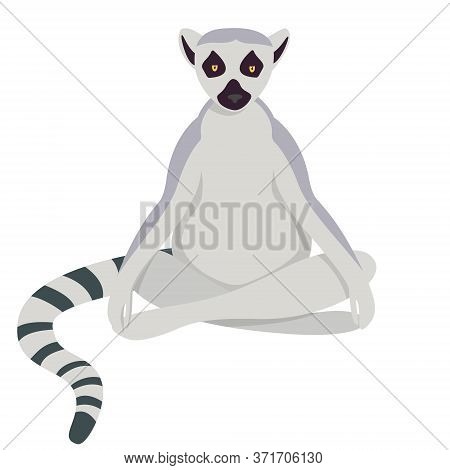 Lemur Doing Yoga. Cute Animal In Cartoon Style Isolated On White Background.
