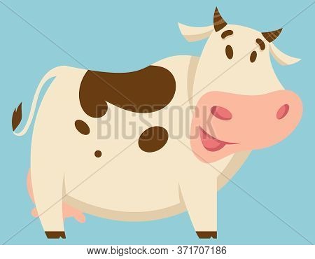 Standing Cute Cow. Farm Animal In Cartoon Style.