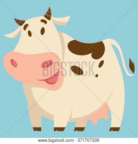 Standing Cute Cow. Farm Animal In Cartoon Style.