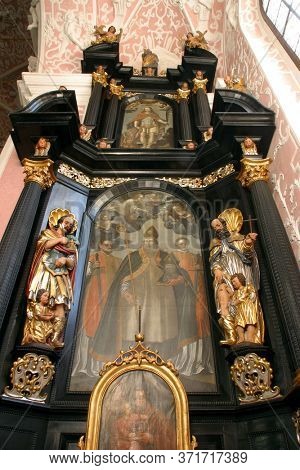 ZAGREB, CROATIA - MAY 16, 2013: Altar of Saint Dionysius in the Church of Saint Catherine of Alexandria in Zagreb, Croatia