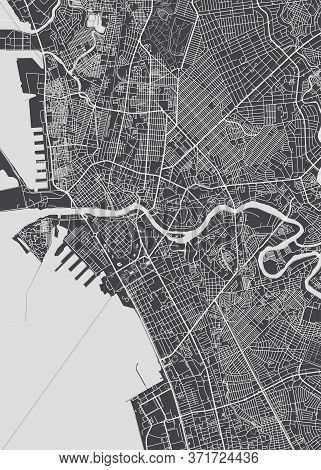 City Map Manila, Monochrome Detailed Plan, Vector Illustration