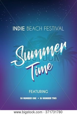 Summer Tropical Backgrounds Set With Palms, Sky And Sunset. Summer Placard Poster Flyer Invitation C