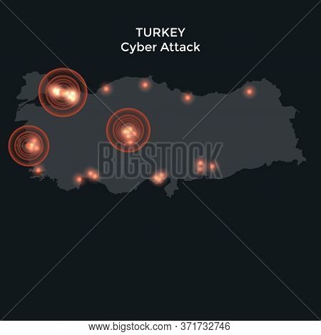Turkey Map Cyber Attack By Hacker Black Concept Background. Vector Illustration. Eps 10