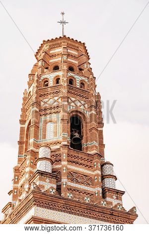 The Tower Of The Church Of Santa Maria In Utebo, Torre Del Utebo, In The Province Of Saragosa. Poble