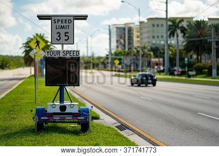 Speed Limit Radar In The City Showing Drivers Their Speed As Approaching