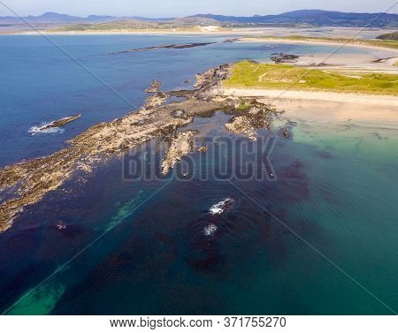 Aerial View Of Carrickfad At Narin Beach By Portnoo County Donegal, Ireland