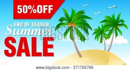 Summer Sale Design With 50% Discount For Summer Holiday. End Of Season Summer Sale. Vector Illustrat