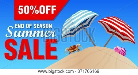 Summer Sale Designs With 50% Discount For Summer Holiday. End Of Season. Vector Illustration
