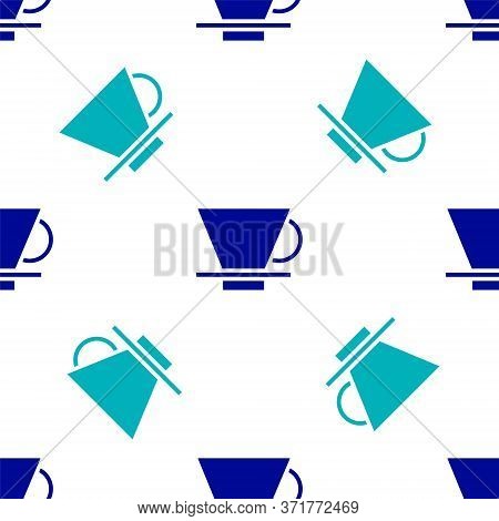Blue V60 Coffee Maker Icon Isolated Seamless Pattern On White Background. Vector Illustration
