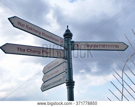 Bangkok Thailand-17 July 2019:label Showing The Wat Rakhang Khosittaram,tha Chang Pier,wat Arun Ratc