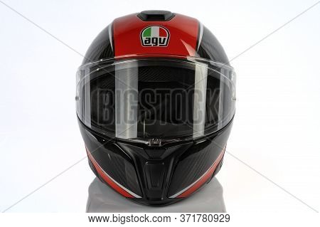 Sportmodular Agv Aero Carbon Red Motorcycle Modular Helmet Made Of Carbon Fiber. It Is The Top Of Th