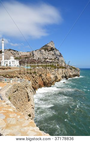 Rock of Gibraltar og Gibraltar Moske fra Europa punkt
