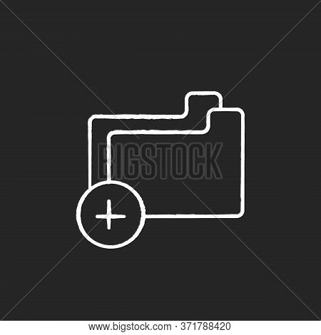 Empty Folder Chalk White Icon On Black Background. Add File To Computer Archive. New Directory For D