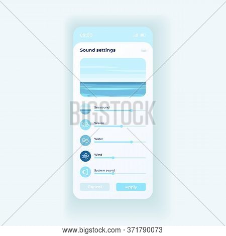 Sea Sound Settings App Smartphone Interface Vector Template. Mobile App Page Light Theme Design Layo