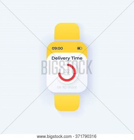 Order Arrival Timer Smartwatch Interface Vector Template. Mobile App Notification Light Mode Design.