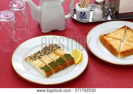 shrimp toast, prawn toast, chinese dim sum dish