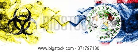 Belize, Belizean Quarantine. Coronavirus Covid-19 Lockdown. Smoky Mystic Flag Of Belize, Belizean Wi