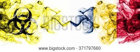 Chad, Chadian Quarantine. Coronavirus Covid-19 Lockdown. Smoky Mystic Flag Of Chad, Chadian With Bio