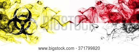 Monaco, Monacan Quarantine. Coronavirus Covid-19 Lockdown. Smoky Mystic Flag Of Monaco, Monacan With