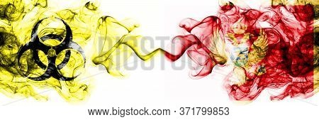 Montenegro, Montenegrin Quarantine. Coronavirus Covid-19 Lockdown. Smoky Mystic Flag Of Montenegro, 