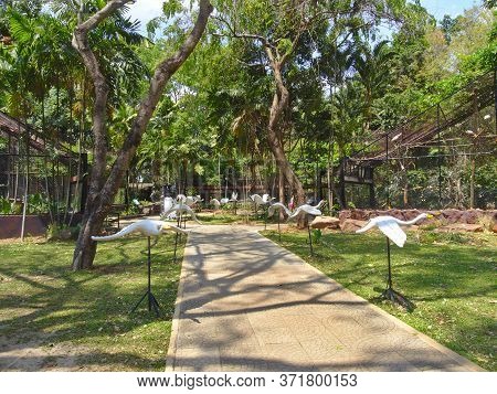 Nakhon Ratchasima Zoo Nakhon Ratchasima Thailand-09 March 2019::tourists Rent Bicycles Or Golf Carts