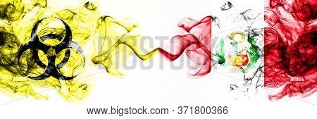 Peru, Peruan Quarantine. Coronavirus Covid-19 Lockdown. Smoky Mystic Flag Of Peru, Peruan With Bioha