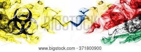 Seychelles, Seychelloise Quarantine. Coronavirus Covid-19 Lockdown. Smoky Mystic Flag Of Seychelles,