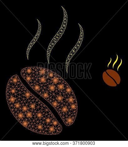 Glare Web Mesh Aroma Coffee Bean With Glowing Spots. Illuminated Vector 2d Model Created From Aroma 