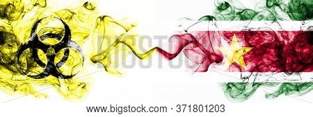 Suriname, Surinamese Quarantine. Coronavirus Covid-19 Lockdown. Smoky Mystic Flag Of Suriname, Surin