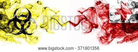 Tonga, Tongan Quarantine. Coronavirus Covid-19 Lockdown. Smoky Mystic Flag Of Tonga, Tongan With Bio