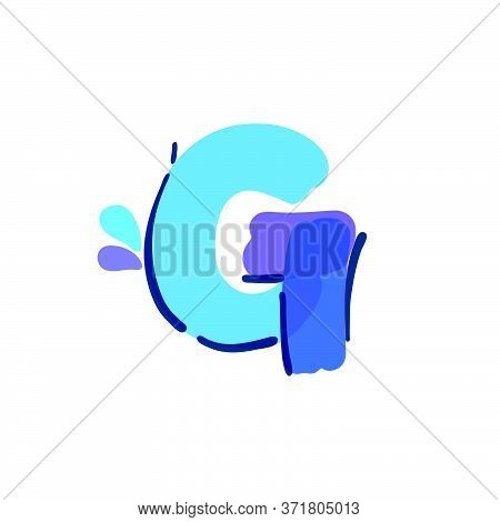 G Letter Logo With Water Drops And Waves. Handwritten With A Felt-tip Pen. Vector Bold Marker Font C
