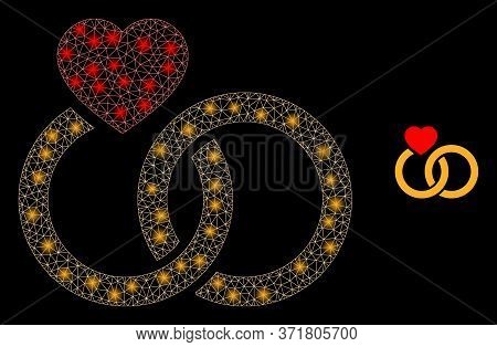 Glare Web Net Marriage Rings With Light Spots. Illuminated Vector 2d Constellation Created From Marr
