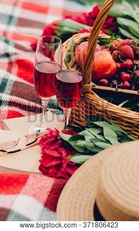 mood in the park on a red blanket with the opportunity to read a book and enjoy fruits and berries
