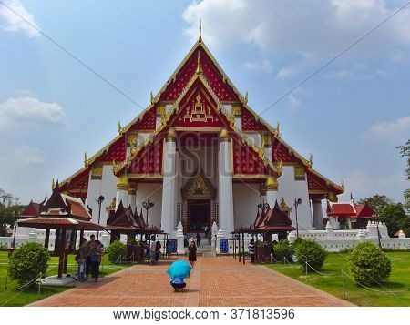Ayutthaya Thailand-28 February 2019:wihan Phra Mongkhon Bophit In Ayutthaya That Has Been Well Resto