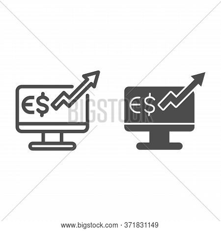 Euro Rate Increase On Computer Monitor Line And Solid Icon, Business Strategy Concept, Euro Market M