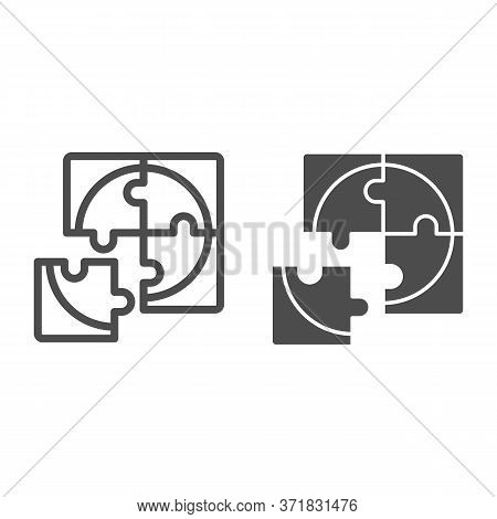 Four Puzzle Pieces Line And Solid Icon, Business Solution Concept, Jigsaw Puzzles Sign On White Back