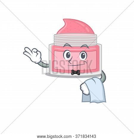 A Caricature Design Style Of Body Srub As A Waiter With A White Napkin