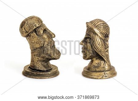 Figurines Scandinavian Supreme God Odin (woden) And His Spouse Goddess Frigg Isolated On White Backg