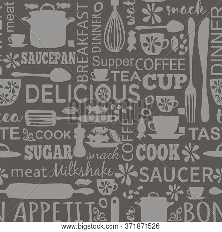 Kitchen Pattern Seamless Hand Drawn Design. Kitchen And Home Decoration Series.