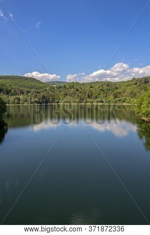 Summer Landscape. The Beautiful Mirror Of The Dam. Pasarel, Bulgaria.