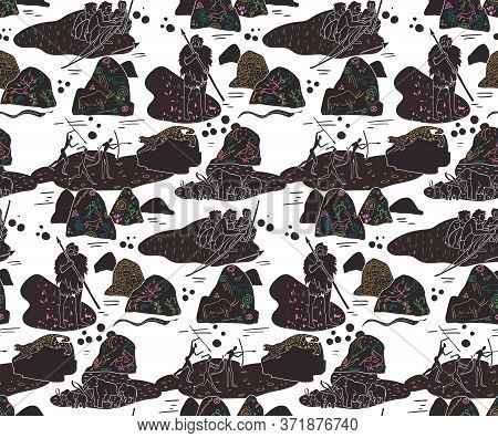 Stoneage Pattern Seamless Design. Decoration Textile And Paper Series