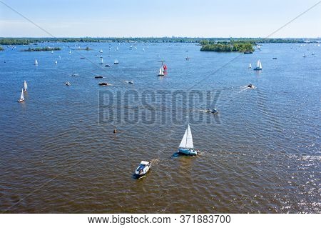 Aerial from the Loosdrechtse Plassen in the Netherlands on a beautiful summer day