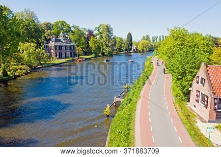 Aerial from the river Vecht in the countryside from the Netherlands