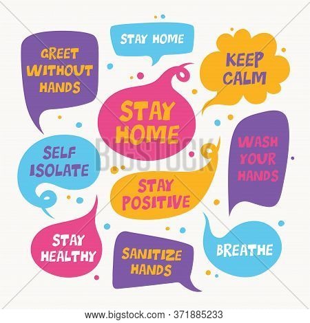 Keep Calm Ad Stay Home, Healthy Distance, Stay Positive, Self Isolate, Wash Your Hands, Greet Withou