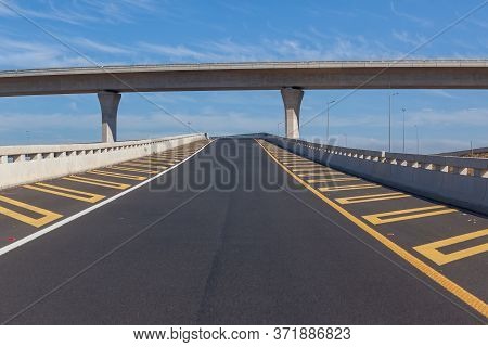 Road Highway Exit Entry Ramp New Travel Routes Standing Middle Of New Empty Asphalt Tarred Structure