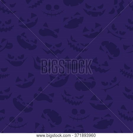 Seamless Minimal Cartoon Halloween Vector Pattern With Pumpkin Scary And Funny Faces. For Cards, Inv