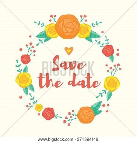 Floral Colorful Vector Invitation Card With Cute Frame. For Wedding Cards, Invitations, Albums, Back