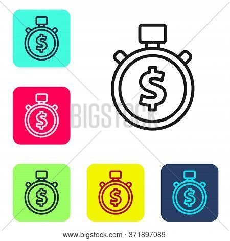 Black Line Time Is Money Icon Isolated On White Background. Money Is Time. Effective Time Management